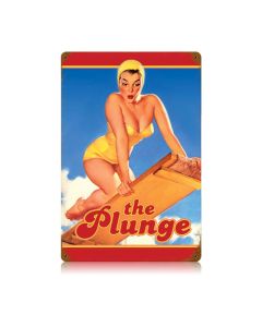 The Plunge Vintage Sign, Pinup Girls, Metal Sign, Wall Art, 12 X 18 Inches