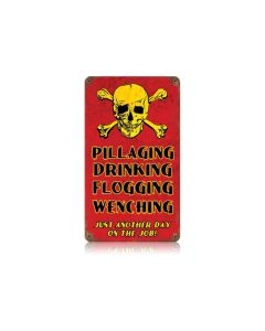 Pillaging Drinking Pirates Vintage Sign, Humor, Metal Sign, Wall Art, 8 X 14 Inches