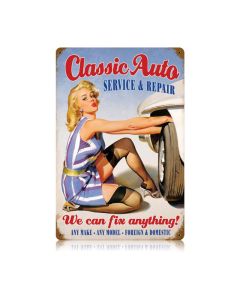 Classic Auto Vintage Sign, Pinup Girls, Metal Sign, Wall Art, 12 X 18 Inches