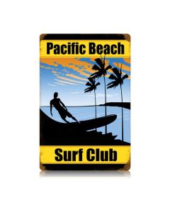 Pacific Beach Surf Vintage Sign, Humor, Metal Sign, Wall Art, 12 X 18 Inches