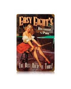 Easy Eights Pool Vintage Sign, Pinup Girls, Metal Sign, Wall Art, 12 X 18 Inches