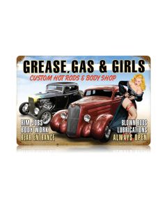 Grease Gas Girls Vintage Sign, Oil & Petro, Metal Sign, Wall Art, 18 X 12 Inches