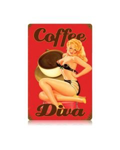 Coffee Diva Vintage Sign, Food & Drink, Metal Sign, Wall Art, 12 X 18 Inches