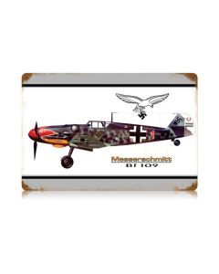 Bf-109 Messerschmitt Vintage Sign, Aviation, Metal Sign, Wall Art, 18 X 12 Inches