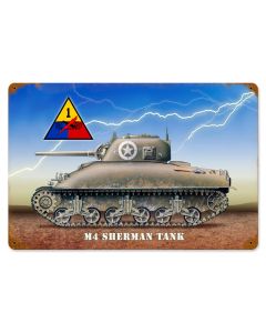 Sherman Tank Vintage Sign, Military, Metal Sign, Wall Art, 18 X 12 Inches