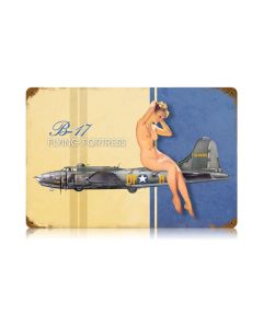 B-17 Nude Vintage Sign, Aviation, Metal Sign, Wall Art, 18 X 12 Inches