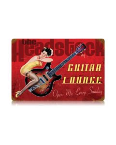 Guitar Lounge Vintage Sign, Pinup Girls, Metal Sign, Wall Art, 18 X 12 Inches