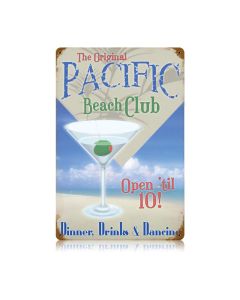 Pacific Beach Club Vintage Sign, Humor, Metal Sign, Wall Art, 12 X 18 Inches
