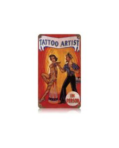 Tattoo Artist Vintage Sign, Pinup Girls, Metal Sign, Wall Art, 8 X 14 Inches