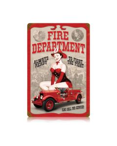 Fire Dept. Pin Up Vintage Sign, Pinup Girls, Metal Sign, Wall Art, 12 X 18 Inches