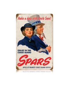 Spars Coast Guard Vintage Sign, Military, Metal Sign, Wall Art, 12 X 18 Inches