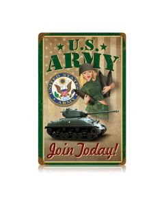 Army Pin Up Vintage Sign, Military, Metal Sign, Wall Art, 12 X 18 Inches