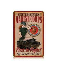 Usmc Pin Up, Military, Metal Sign, Wall Art, 12 X 18 Inches
