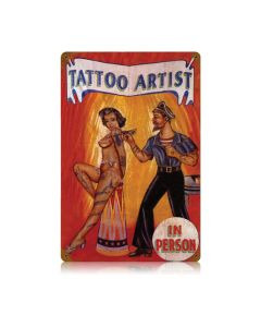 Tattoo Artist Vintage Sign, Pinup Girls, Metal Sign, Wall Art, 12 X 18 Inches