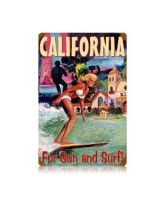 California Surfer Vintage Sign, Humor, Metal Sign, Wall Art, 12 X 18 Inches