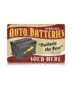 Auto Batteries Vintage Sign, Transportation, Metal Sign, Wall Art, 12 X 18 Inches