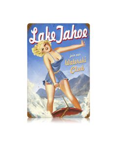 Lake Tahoe Pinup Vintage Sign, Travel, Metal Sign, Wall Art, 12 X 18 Inches