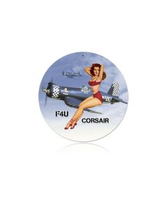 Corsair Pinup Vintage Sign, Aviation, Metal Sign, Wall Art, 14 X 14 Inches