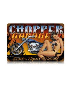Chopper Garage Vintage Sign, Motorcycle, Metal Sign, Wall Art, 18 X 12 Inches
