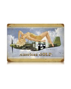 American Gold Vintage Sign, Aviation, Metal Sign, Wall Art, 12 X 18 Inches