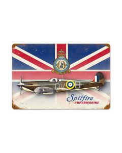 Spitfire Union Jack Vintage Sign, Aviation, Metal Sign, Wall Art, 18 X 12 Inches