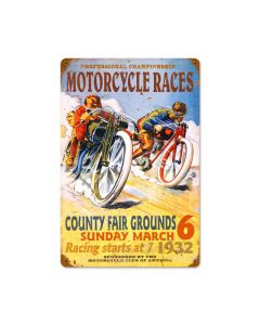 Motorcycle Races Vintage Sign, Motorcycle, Metal Sign, Wall Art, 12 X 18 Inches