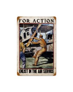 For Action Vintage Sign, Military, Metal Sign, Wall Art, 18 X 12 Inches
