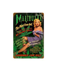 Marihuana Pin Up Vintage Sign, Pinup Girls, Metal Sign, Wall Art, 18 X 12 Inches