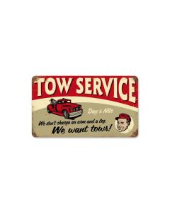 Tow Service Vintage Sign, Transportation, Metal Sign, Wall Art, 14 X 8 Inches