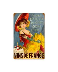 Wines Of France Vintage Sign, Travel, Metal Sign, Wall Art, 18 X 12 Inches