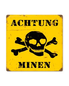 Achtung Minen Vintage Sign, Military, Metal Sign, Wall Art, 12 X 12 Inches