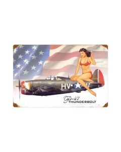 P47 Thunderbolt Pinup Girl Vintage Sign, Pinup Girls, Metal Sign, Wall Art, 14 X 8 Inches