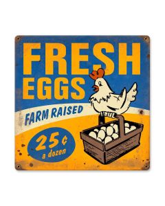 Fresh Eggs Vintage Sign, Food & Drink, Metal Sign, Wall Art, 12 X 12 Inches