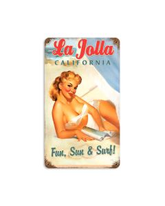 La Jolla Pinup Vintage Sign, Pinup Girls, Metal Sign, Wall Art, 8 X 14 Inches