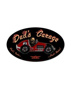 Dad'S Garage Racecar Vintage Sign, Automotive, Metal Sign, Wall Art, 24 X 12 Inches