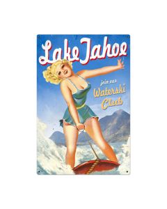 Lake Tahoe Pinup Vintage Sign, Travel, Metal Sign, Wall Art, 24 X 36 Inches