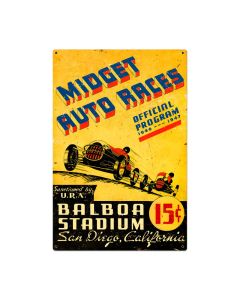 Midget Auto Races Vintage Sign, Automotive, Metal Sign, Wall Art, 24 X 36 Inches