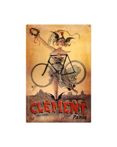 Clement Bicycles Vintage Sign, Humor, Metal Sign, Wall Art, 24 X 36 Inches