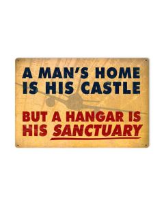 Mans Home Hangar Vintage Sign, Aviation, Metal Sign, Wall Art, 36 X 24 Inches