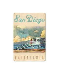 WADE136 - 24 X 36  SAN DIEGO LIFE GUARD TOWER VINTAGE SIGN Vintage Sign, Automotive, Metal Sign, Wall Art, 24 X 36 Inches