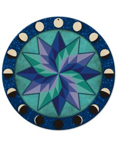 Moon Phases Pinwheel Blue-Green 14 x 14 Round