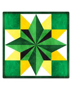 Five Square Quilt Green Yellow 24 x 24 Custom Shape