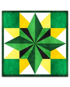 Five Square Quilt Green Yellow 18 x 18 Custom Shape