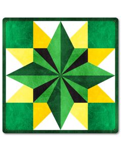 Five Square Quilt Green Yellow 12 x 12 Satin