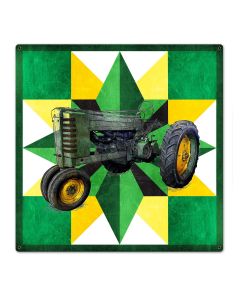 Tractor Quilt Green Yellow 24 x 24 Custom Shape