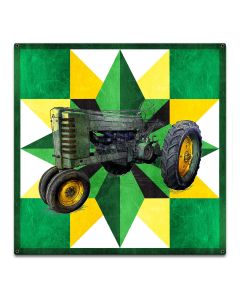 Tractor Quilt Green Yellow 18 x 18 Custom Shape