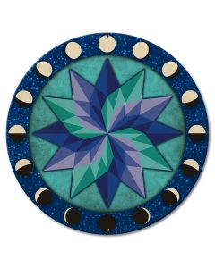 Moon Phases Hex Sign Pinwheel Blue-Green 18 x 18 Custom Shape