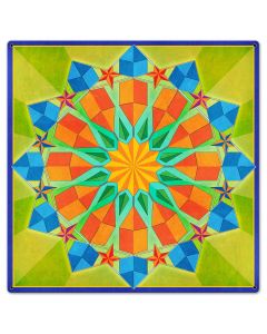 Twelve Point Quilt Green Blue Orange 24 x 24 Custom Shape