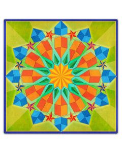 Twelve Point Quilt Green Blue Orange 36 x 36 Custom Shape