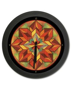 Orange Geometric Quilt 18 x 18 Clock